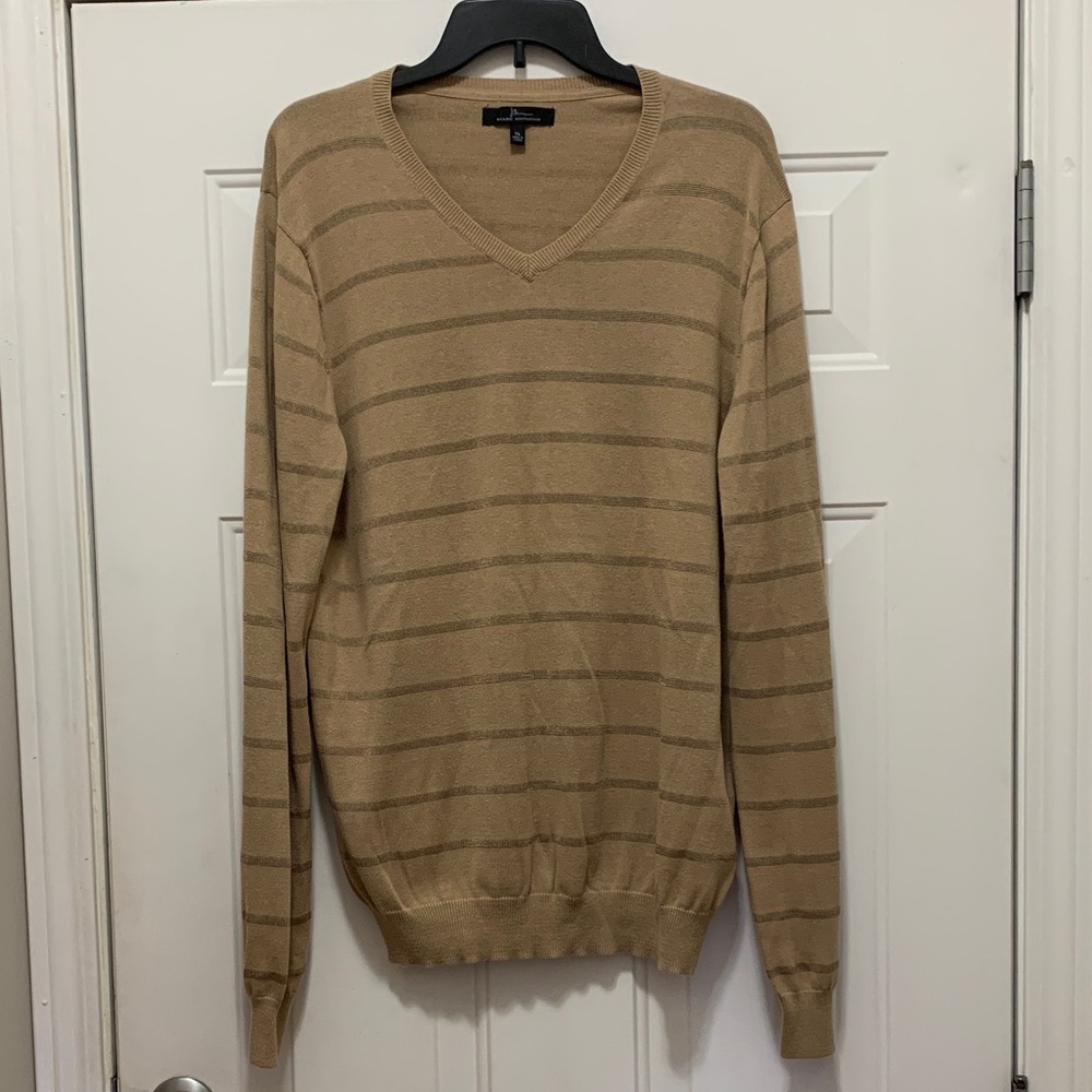 3/$15 Marc Anthony Cotton Blend V-Neck Tan Beige Striped Sweater Size XL